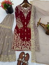 Sr 1699 Faux Georgette Embroidery Work Top With Sharara Dupatta Exporters In India